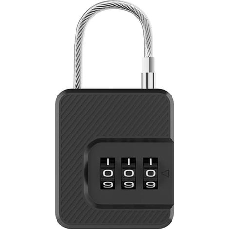 Cadenas à combinaison 3 chiffres pour bagages, câble de sécurité en acier - Noir (1/5)