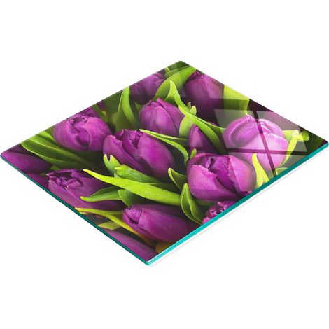 Tagliere e vassoio decorativo in vetro con tulipani viola, 60x52 cm (1/5)