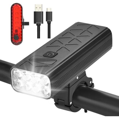 Éclairage vélo, affichage de charge numérique USB-C, feux avant et arrière, 5 LED stroboscopiques, 3 LED feux de croisement, faisceau ultra-lumineux de 80°, étanchéité IP6