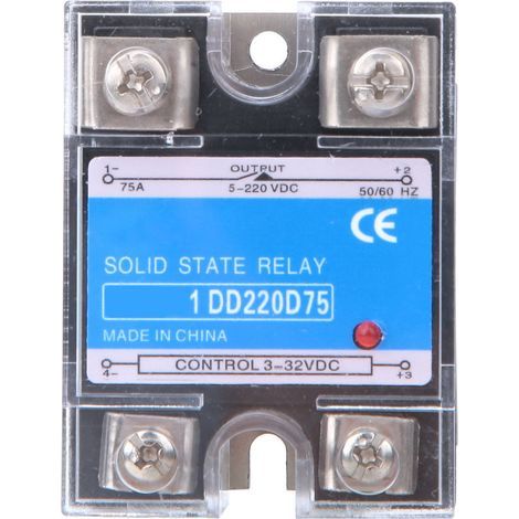 DC-Halbleiterrelais SSR, 3-32 VDC Eingang, 5-220 VDC Last, Steuerrelais (75A) (1/5)
