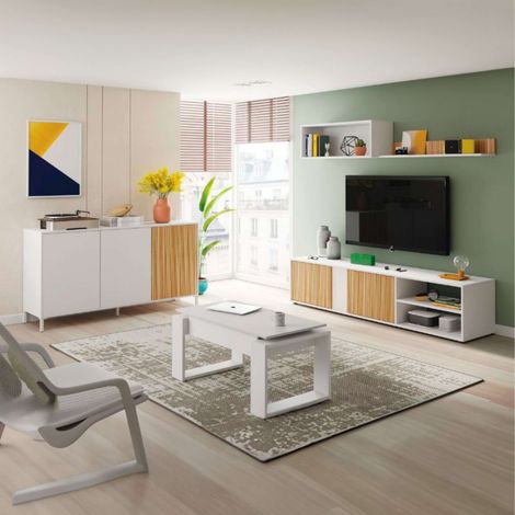 Pack de Muebles de Salón Comedor Moderno Melamina Color Blanco Mate y Roble Natur (1/4)