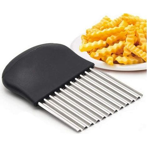 Cortador multifuncional de acero inoxidable ondulado para patatas fritas, verduras y cebollas, color negro. (1/5)