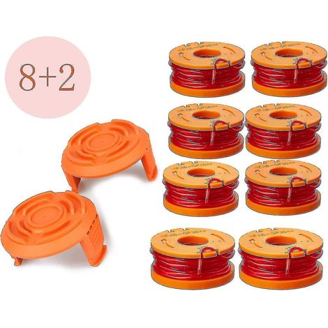 Ensemble de 8 bobines de coupe-bordures Worx avec 2 capuchons - Compatible avec les bobines WorxEdger et de désherbage (1/5)