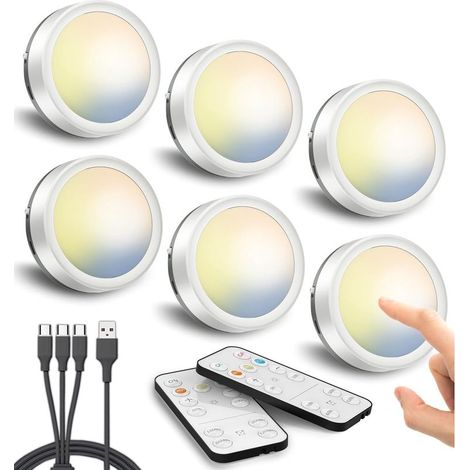 Eclairage Vitrine LED Sans Fil, Batterie 1600mAh Spot Rechargeable USB avec Télécommande Lampe de Placard LED Pile Lampe Armoire Autocollante Lumiere Cuisine Sous Meuble Tactile Veilleuse Magnetique (1/5)