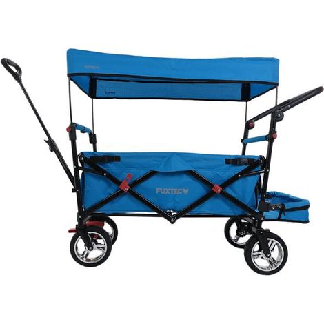 FUXLIFE FX-CT800 Türkis Faltbarer Bollerwagen mit Sonnendach, großen Rädern und Feststellbremsen 75 kg Tragkraft für Garten, Camping & Outdoor (1/5)