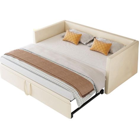 Schlafsofa 90/180x200cm ausziehbar, 2-Sitzer, gepolstert, Beige (1/5)