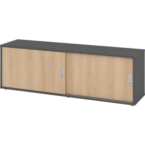 bümö office Lowboard mit Schiebetür   Graphit/Eiche