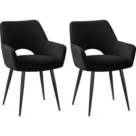 Chaises de salle à manger - WAFTING - Modèle rembourré - Velours noir - Pieds métal - Avec accoudoirs (1/5)