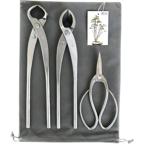 Lot de 3 outils pour bonsaï, cutter concave de 28 cm, coupe-bouton de 29,2 cm, ciseaux à bonsaï de 19,1 cm (1/4)