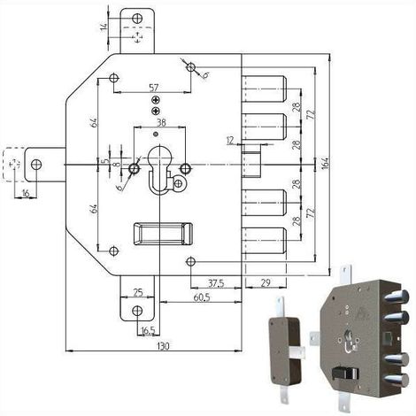 Serratura di Sicurezza Quintuplice con Cilindro Sx Modello 2350PE Cr
