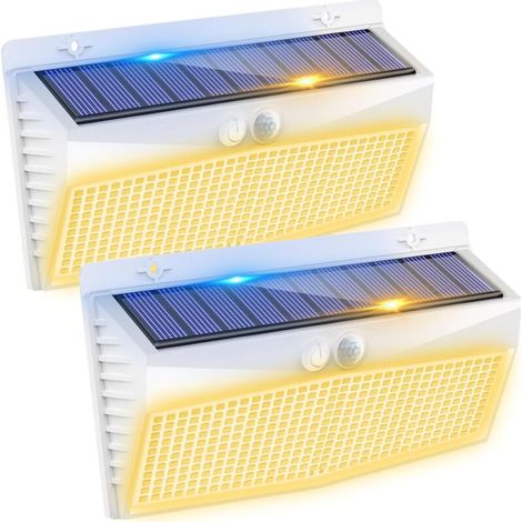 368LED Lampe Solaire Exterieur Detecteur de Mouvement [Lot de 2], 3 Modes Spot Solaire, Étanche Lumiere LED Solaire Extérieur, éclairage pour Murale Jardin Outdoor Garage Cour, Blanc Chaud (1/5)