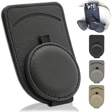 Porta occhiali da sole per aletta parasole auto, porta occhiali da sole magnetico per accessori auto, porta occhiali da sole in pelle, clip per occhiali da sole per aletta parasole (per occhiali e car (1/4)