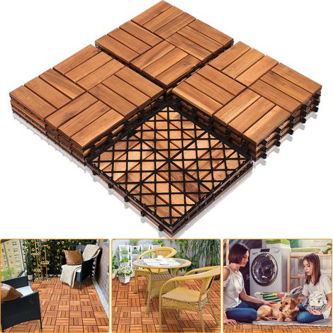 Jiubiaz 77STK Holzfliese Akazie 30 x 30 cm Terrassenplatten Klicksystem Außen Klickfliesen Balkon Terrassenfliesen Holz,wetterfest rutschfest
