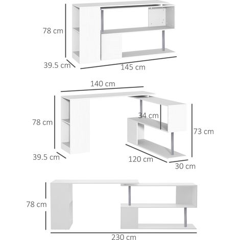 Scrivania Angolare Salvaspazio con Ripiano a S, Scrivania Moderna in Legno, 140x120x78 cm, Bianco