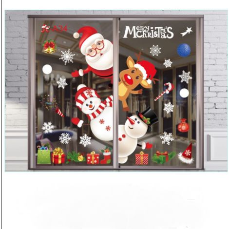 Weihnachts-Fensteraufkleber, Schneeflocken, Weihnachtsmann, Schneemann, Rentier, Weihnachtsdekoration für Schaufenster, Geschäfte, Partys, Glastüren (1/4)