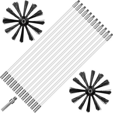 Chimney Cleaning Brush Kit, Chimneys Brush Chimney Cleaning Kit with 12 Flexible Rods 410 mm, 2 Brush Heads Ø 150 mm and 1 Hexagonal Rod for Boiler Pipes Ventilatio (1/5)
