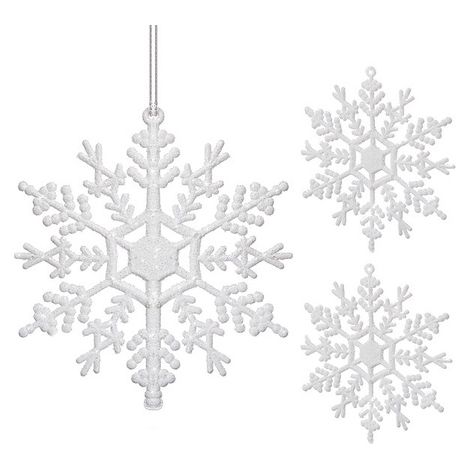 Ganci per l'albero di Natale, fiocchi di neve bianchi, 12 cm, confezione da 3 pezzi.