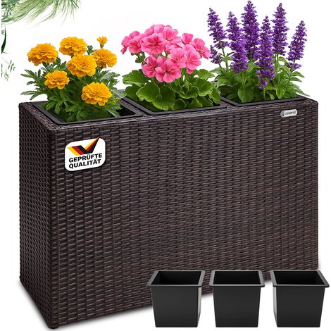 CASARIA® Fioriera 3 Vasi Portafiori Giardino Drenaggio Acqua Arredo Giardinaggio  Marrone