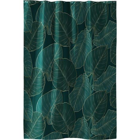 1 rideau de douche, crochets, polyester imprimé, vert jade, 180x200 cm, salle de bain