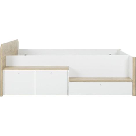 Lit avec rangements 90x200 cm blanc et naturel - MATIOS (1/5)