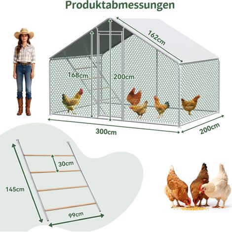 Enclos extérieur pour poules 3 x 2 x 2 m – Serrure de sécurité, bâche PE imperméable, métallique, pour poules, lapins et petits animaux – Protection et espace (1/5)