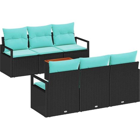 Set Divano da Giardino con cuscino 7 pcs Nero polyrattan vidaXL