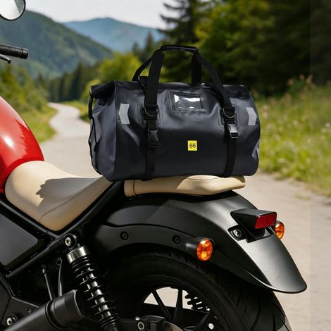 Motorrad-Hecktasche 66L, Wasserdichte PVC-Tasche mit Schnellverschluss, Reflektierende Streifen, Geeignet für Motorrad, Camping (1/5)