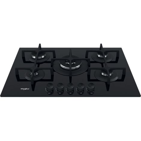 Whirlpool – Table de cuisson gaz 5 feux 73 cm – Brûleurs à haut rendement – Allumage électronique – Intégré – Noir