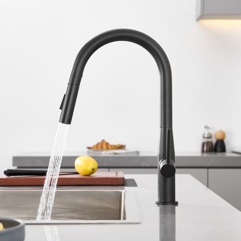 CECIPA MAX Küchenarmatur Ausziehbar 360° Drehbar – Edelstahl Einhebelmischer mit 2 Strahlarten, Hochdruck Spültischarmatur Mischbatterie Wasserhahn Küche, Schwarz (1/5)