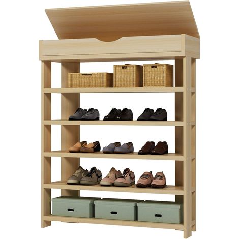 Soges – Étagère à chaussures 5 tablettes avec tiroirs – Rangement compact en bois chêne – Dimensions 75x30x94 cm – Pour entrée et salon (1/5)
