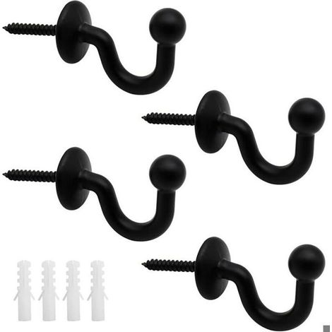 Lot de 4 Crochets Rideaux Embrasses de 61mm en Mtal Noir Retenue de Rideaux Muraux Embrasse Rideau U Design Multifonctionnels PZCC (1/4)