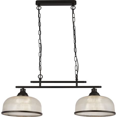 Searchlight Highworth Lampada a sospensione a 2 luci nera, vetro stile olofano (1/5)