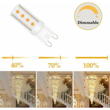 Ampoule LED G9 Dimmable - Équivalent à une ampoule halogène 40W, Ampoules LED G9 à culot à deux broches 3W G9, LED G9 220V 40W Blanc chaud 2700K, Paquet de 6 (1/4)