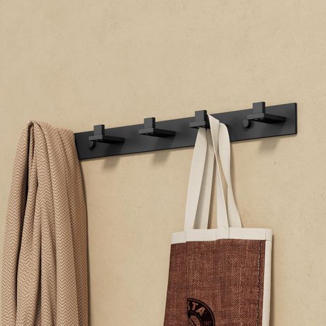 doporro Barra Appendiabiti Adesiva con 5 Ganci in Metallo, Senza Forare, Autoadesiva e Resistente, per Ingresso, Bagno o Camera, Design Moderno Nero Opaco (1/5)