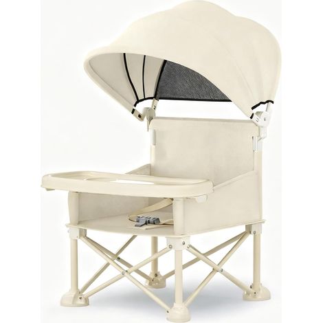 4 in 1 Baby Beach Chair, Portable Folding Baby Chair, Camping Chair for Baby with Removable Tray, Canopy, Straps, Risers Folding Baby Highchair (1/5)