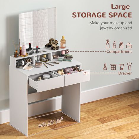 Coiffeuse blanche moderne avec miroir pour chambre à coucher - Table de maquillage avec tiroirs et compartiments (1/5)