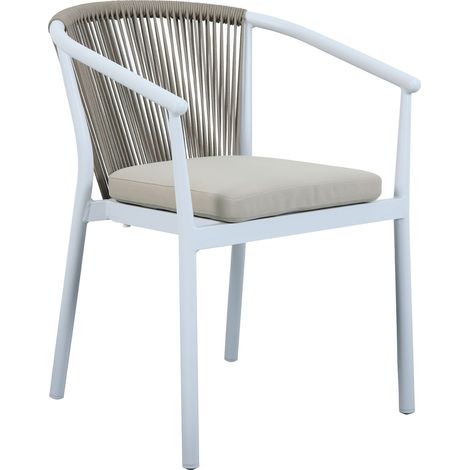 Axi Suvi Chaises De Jardin, 2 Chaises Blanches - 57 X 41-61 X 78 Cm, Coussins En Polyester Kaki, Dossier Corde D'Oléfine 2 Chaises De Jardin En Aluminium Chaises Exterieur