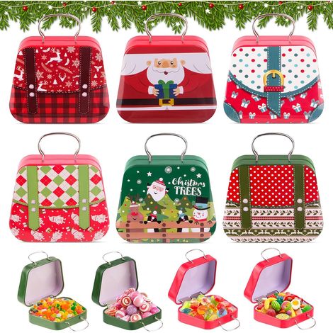 6 Pièces Boîte à Biscuits de Noël - Mini Boîte à Bonbons de Noël en Forme de Sac à Main - Boîtes à Biscuits en Métal - pour Biscuits, Petits Objets (1/5)