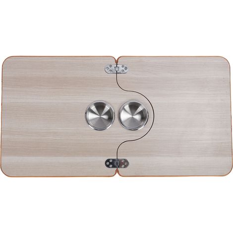 Plateau de table pliable en bois massif pour camping-car, 29,53 x 15,35 pouces, avec 2 porte-gobelets en acier inoxydable, pour remorque, camping-car, yacht, pont de bateau. (1/5)