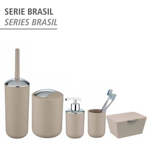Poubelle Salle De Bain 2L - 1 Unité - Plastique PET - Couvercle Basculant - Pour Lavabo Ou Cuisine - Taupe 14x21x MICRODERMABRASION (1/5)