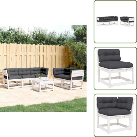5-tlg. Garten-Sofagarnitur mit Kissen Weiß Massivholz Kiefer - Gartensorgsgarnitur - Gartenmöbeln - Esszimmerset - Lounge Set - Terrassenmöbel (1/5)