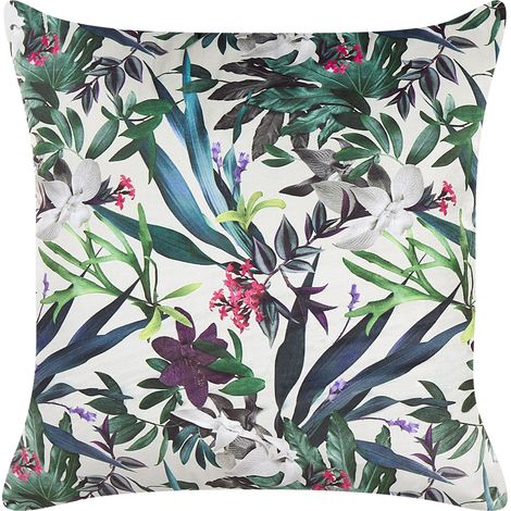 Cojín de terciopelo verde blanco crema 45 x 45 cm patrón de hojas boho Gasteria (1/5)