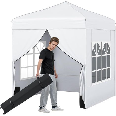 COSTWAY Gazebo Tenda 2X2 Esterno Giardino Pieghevole Campeggio Mercatini Fiere Pareti Laterali Removibili Antivento Portatile Altezza Regolabile Borsa Ruote I (1/5)