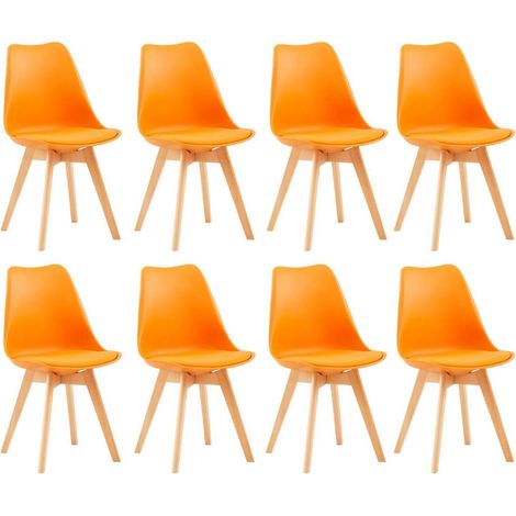 8er Set Esszimmerstühle mit Massivholzbeinen, Skandinavisches Design, Orange (1/5)