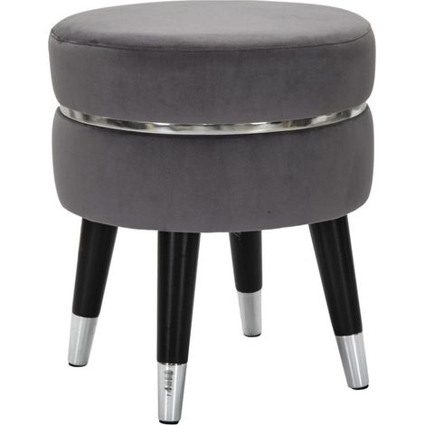 Sgabello Paris grigio in tessuto su gambe nere e silver – Ø 35 x H 40,5 cm