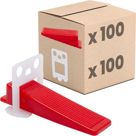 Dalsys Fliesen Nivelliersystem, Verlegehilfe Set, Fliesenleger Werkzeug - 1mm Set: 200tlg., 100 Laschen + 100 Keile