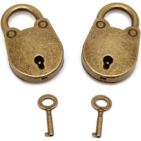 Lot de 2 mini cadenas en forme d'archaize de style ancien avec clé, mini cadenas bronze antique (1/4)