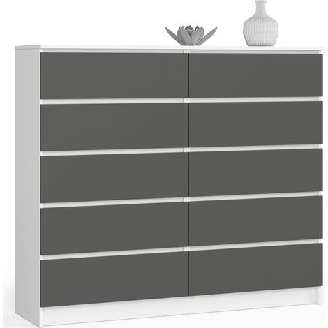 Kommode AKORD K140 Weiß 138 cm 10 Schubladen Front Graphitgrau B138 x H121 x T40 cm (1/5)