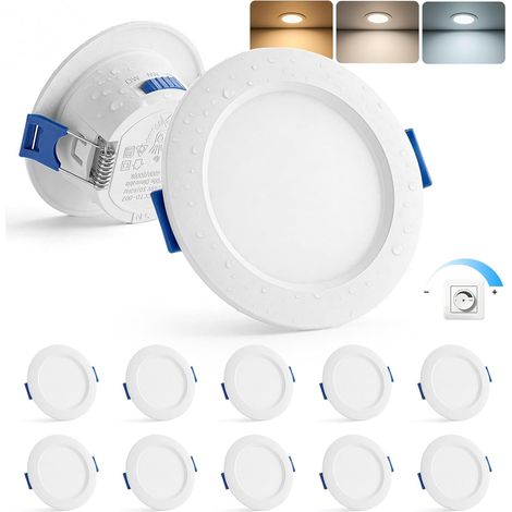 Spot LED Encastrable Dimmable, 4W Spot Salle de Bain Blanc Chaud 3000K Blanc Neutre 4000K Blanc Froid 6000K, Spots de Plafond Trou 55-68mm, Spots Extra Plat Pour Salon Cuisine, Lot de 10 (1/5)