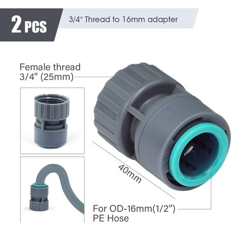 Raccord rapide pour tuyau d'arrosage PE (A-314 pouces à 16 mm) 1/4", 3/8" 1/2", pour tuyaux de diamètre extérieur 16 mm, 12 mm et 6 mm. (1/5)